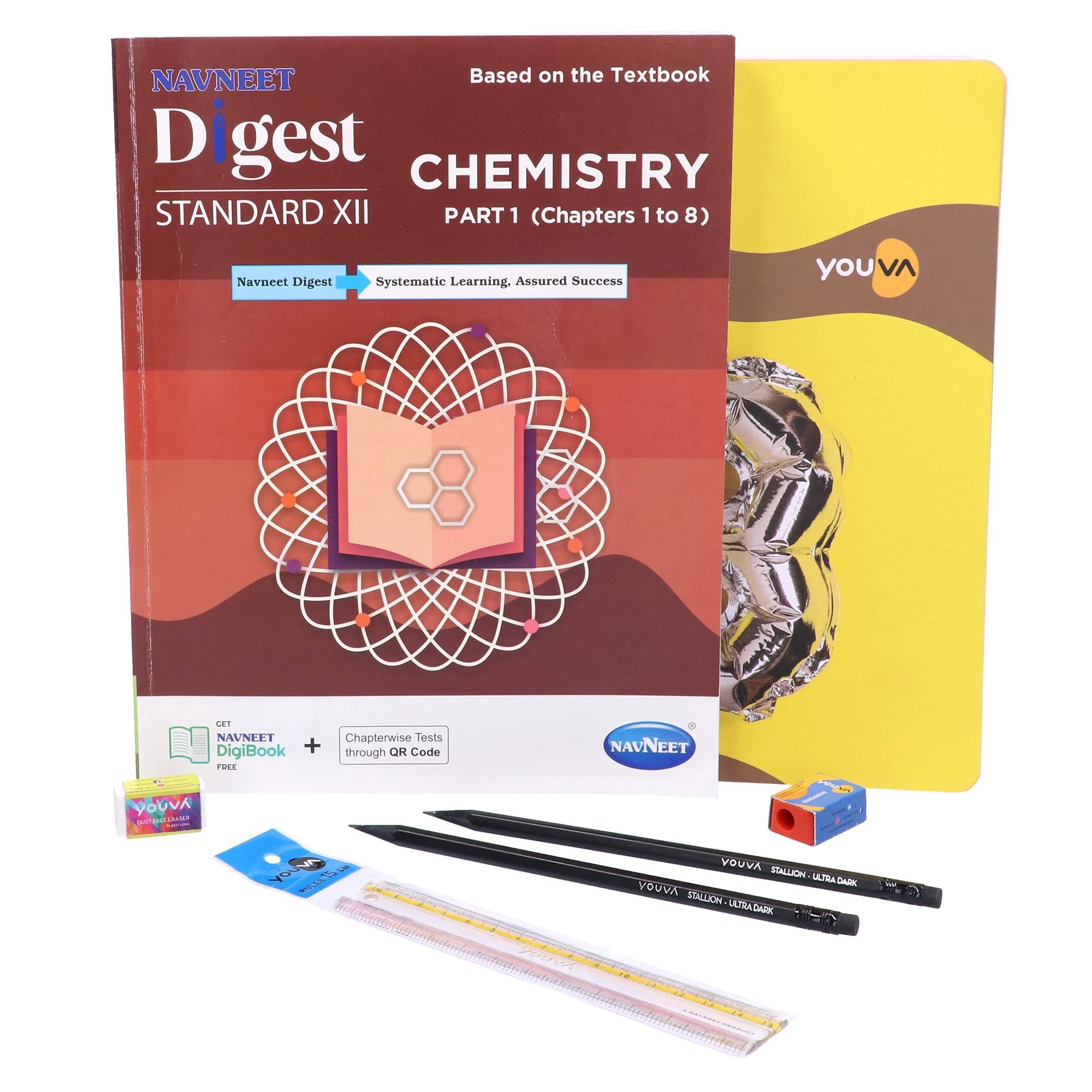 Navneet Youva Happiness Combo Chemistry Part 1 Study Kit 1 (1 Digest + 1 Three Subject Book + 2 Pencils + 1 Sharpener + 1 Eraser + 1 Scale)