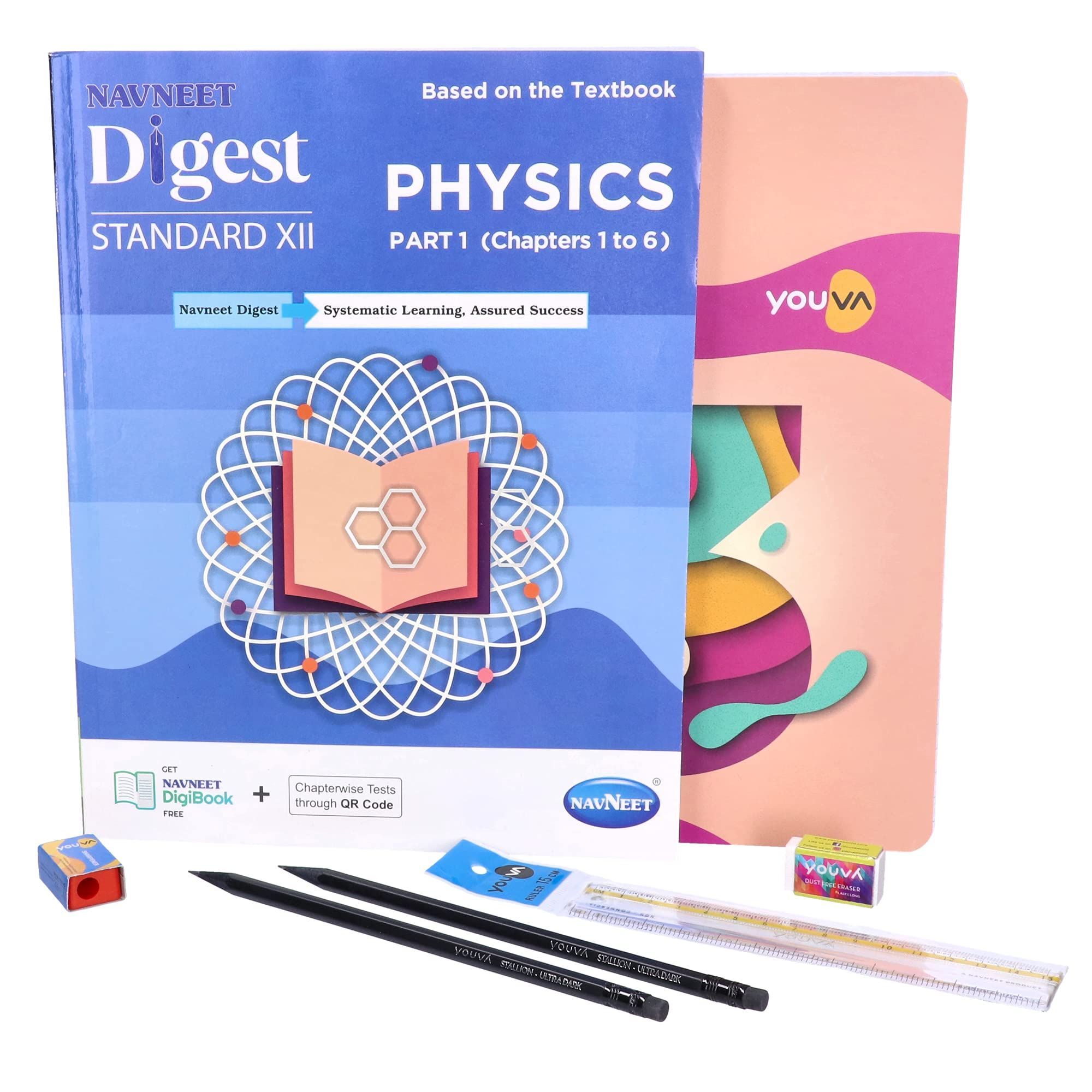Navneet Youva Happiness Combo Physics part 1 Study Kit 1 (1 Digest + 1 Three Subject Book + 2 Pencils + 1 Sharpener + 1 Eraser + 1 Scale), (23930)