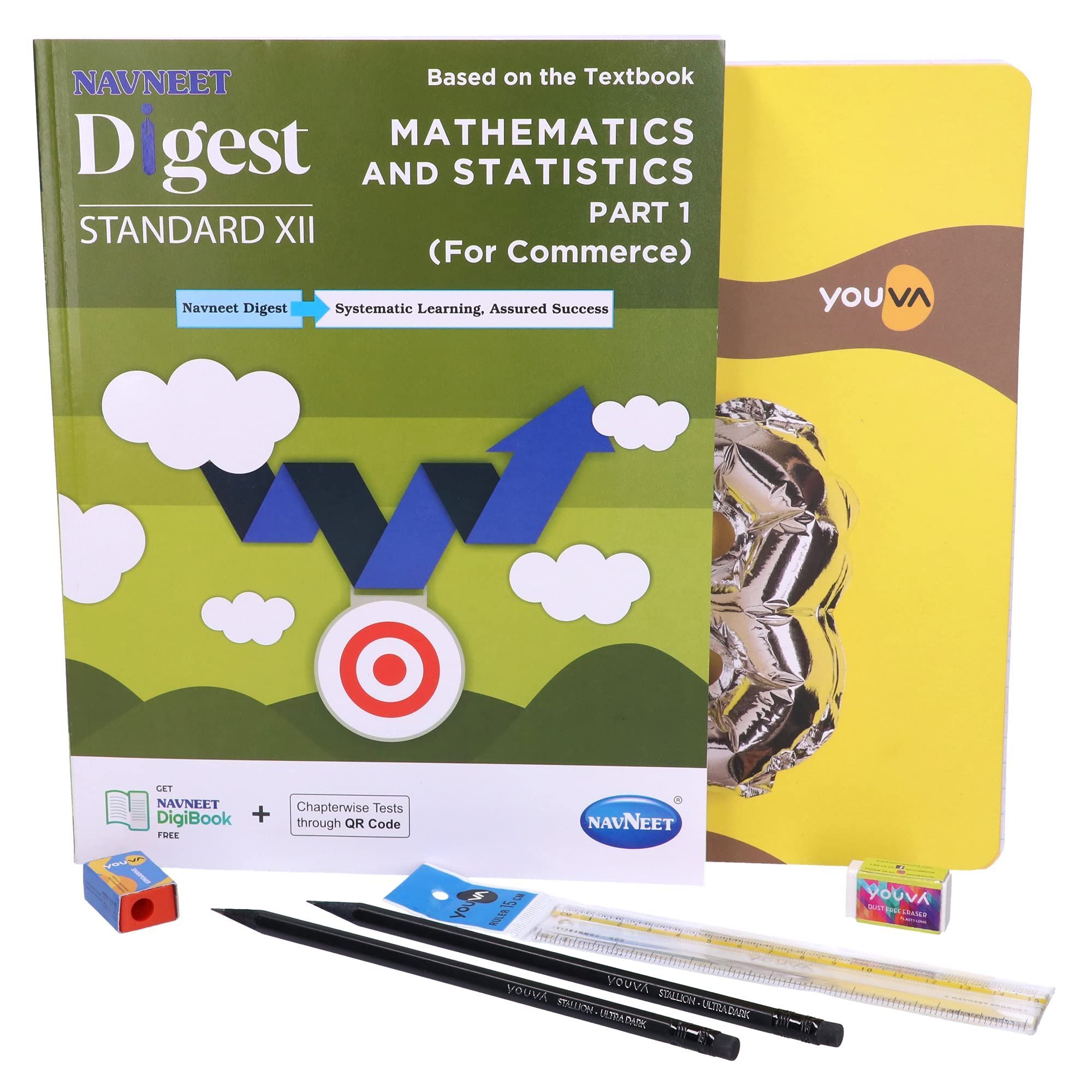 Navneet Youva Happiness Combo Mathematics Study Kit 1 Part 1 (1 Digest + 1 Three Subject Book + 2 Pencils + 1 Sharpener + 1 Eraser + 1 Scale)