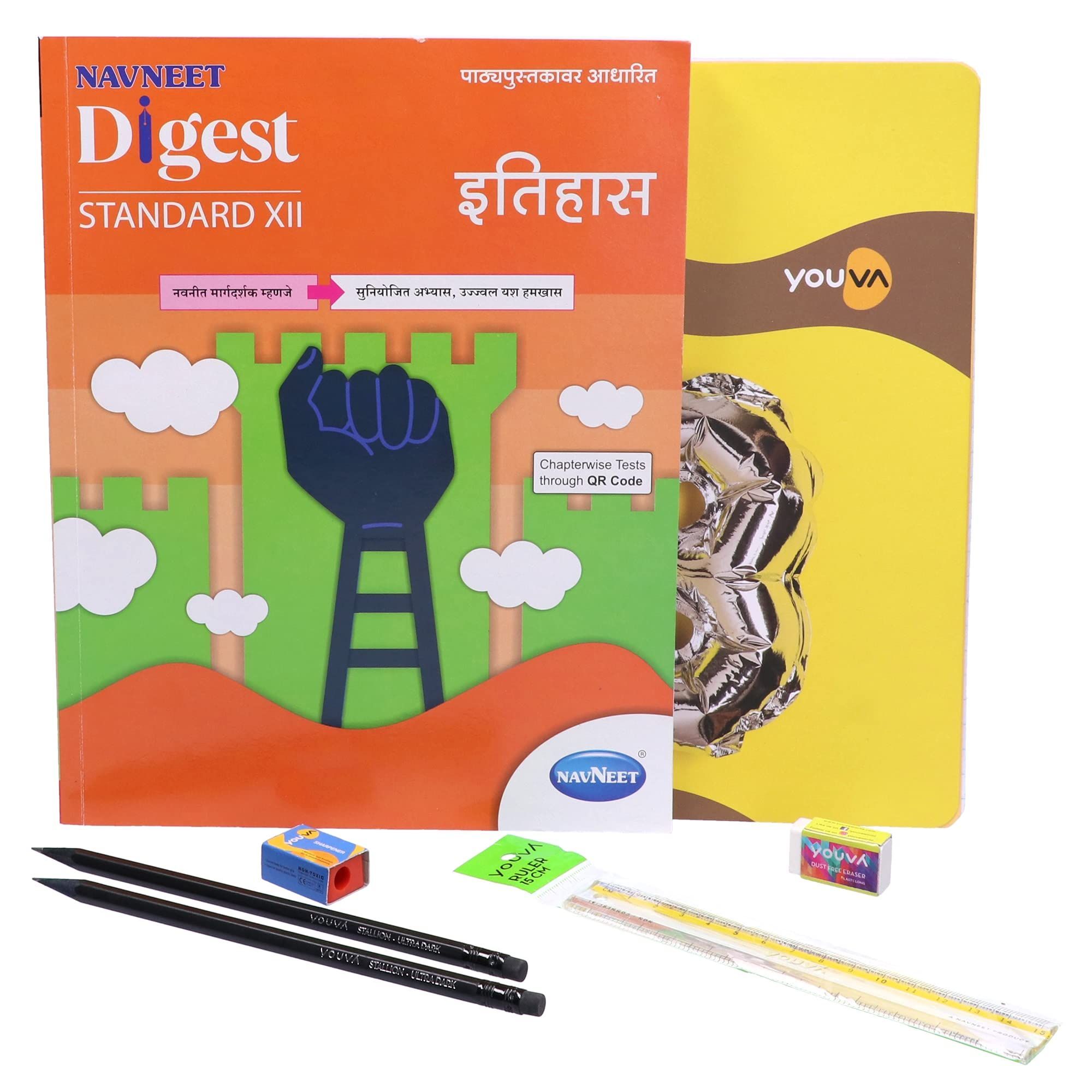 Navneet Youva Happiness Combo Pack Itihas Study Kit (1 Digest + 3 Subject Book + 2 Pencils + Sharpner + Eraser + Scale)