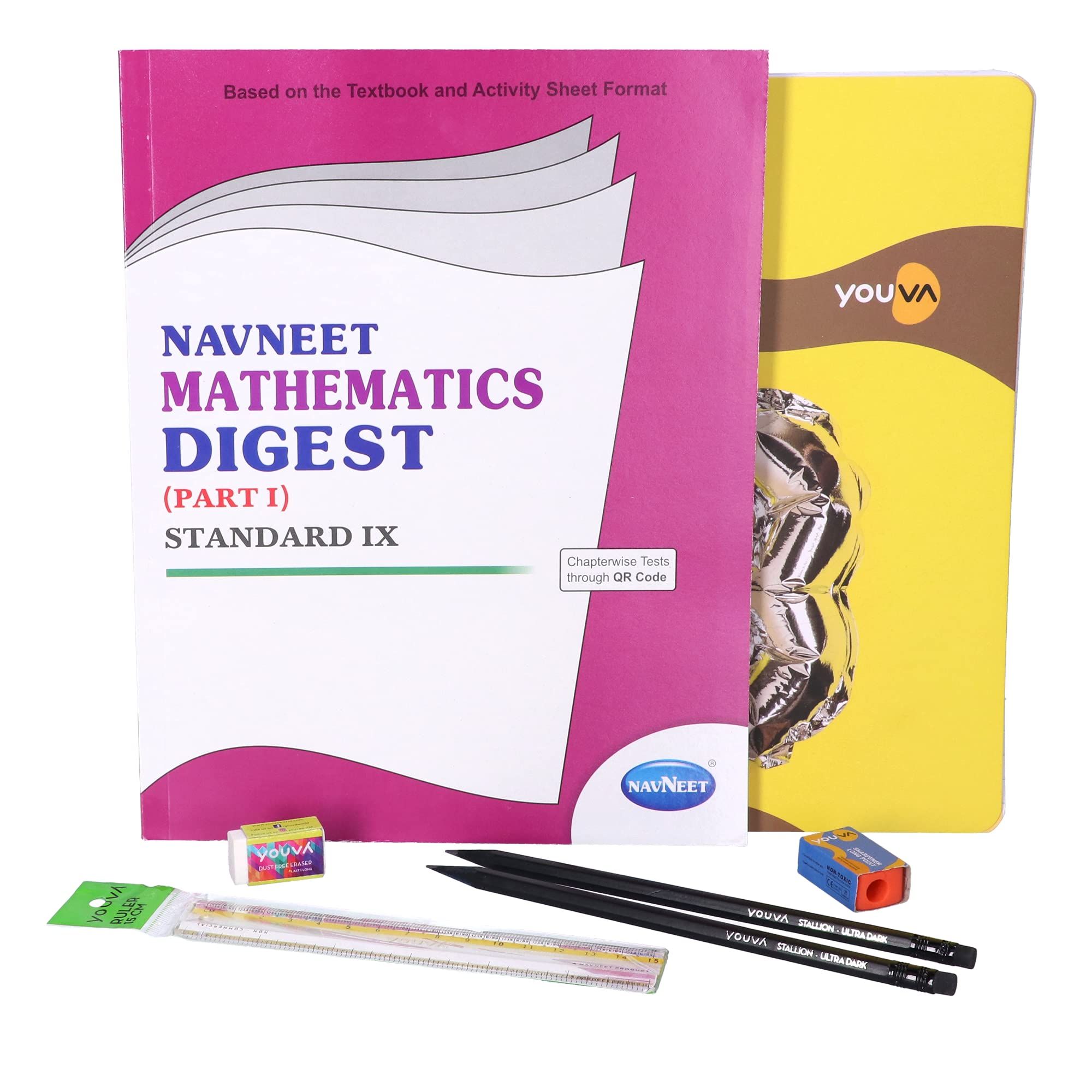 Navneet Youva Happiness Combo Mathematics Study Kit Part 1 (1 Digest + 3 Subject Book + 2 Pencils + Sharpner + Eraser + Scale)