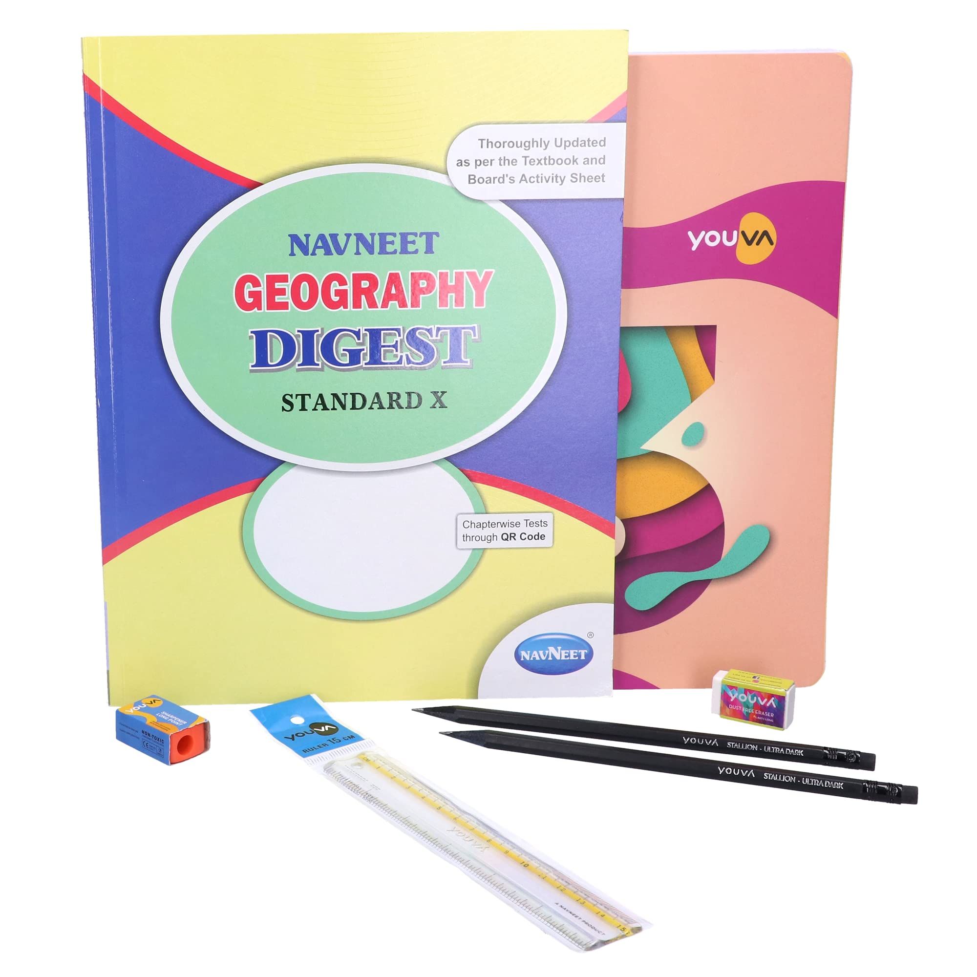 Navneet Youva Happiness Combo Geography Study Kit 2 (1 Digest + 3 Subject Book + 2 Pencils + Sharpner + Eraser + Scale), (23911)