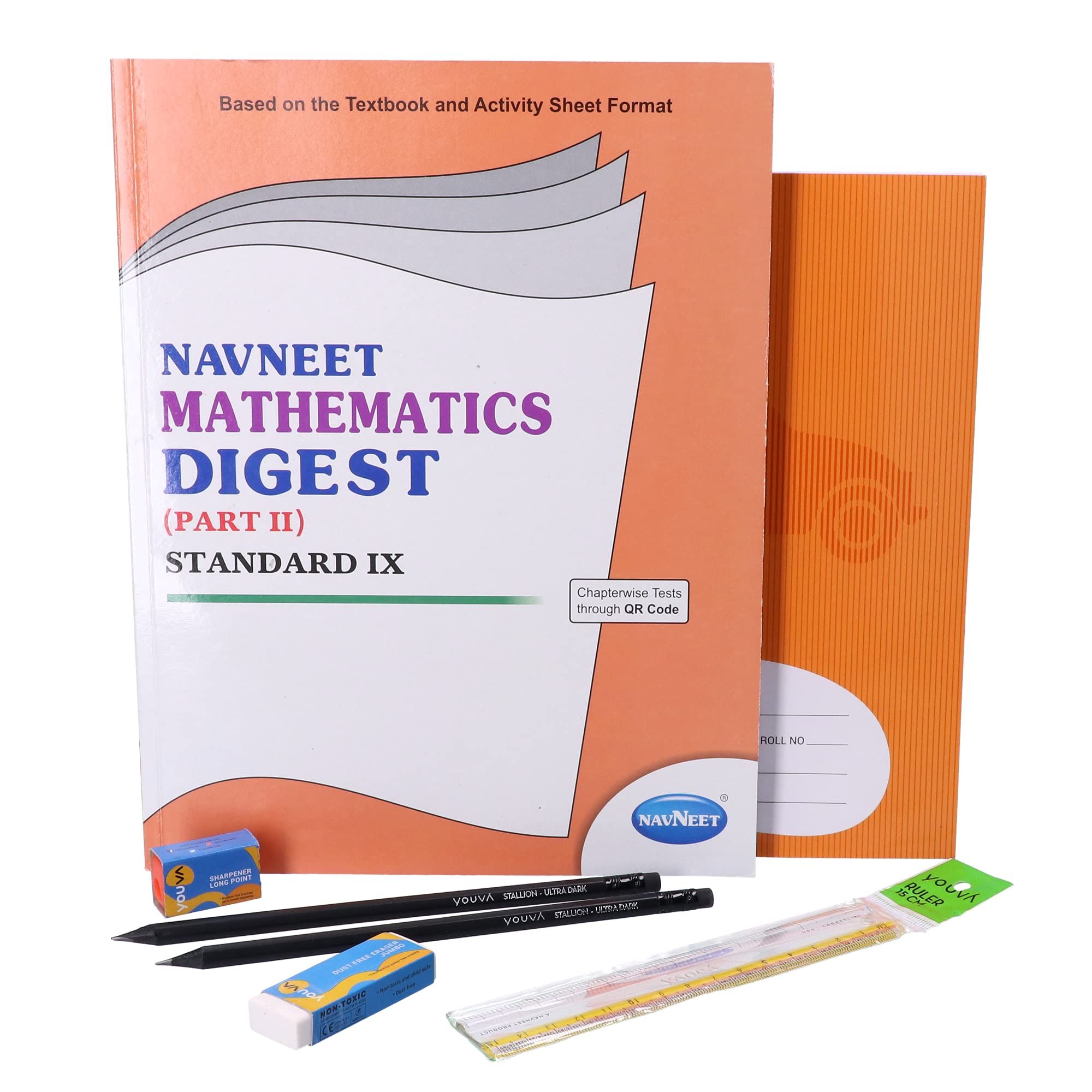Navneet Youva Happiness Combo Mathematics Study Kit Part 2 (1 Digest + 1 Notebook + 2 Pencils + 1 Sharpener + 1 Eraser + 1 Scale), Multi Colour