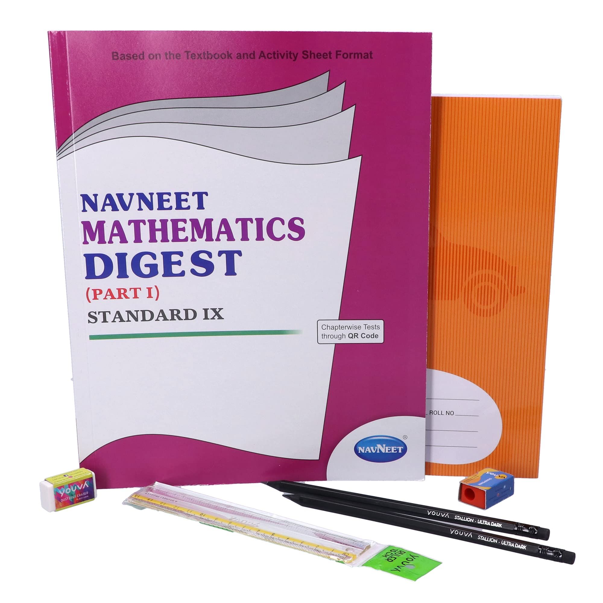 Navneet Youva Happiness Combo Mathematics Study Kit Part 1 (1 Digest + 1 Notebook + 2 Pencils + 1 Sharpener + 1 Eraser + 1 Scale), Multi Colour