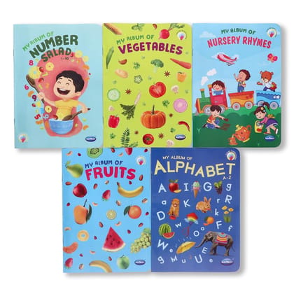 Navneet My Album Series Book for kids Set 2 - First Words Early Learning books: Alphabet, Numbers, Nursery rhymes, Vegetables, Fruits - Pack of 5 books - Wipe and Clean [Paperback] Navneet Education Limited