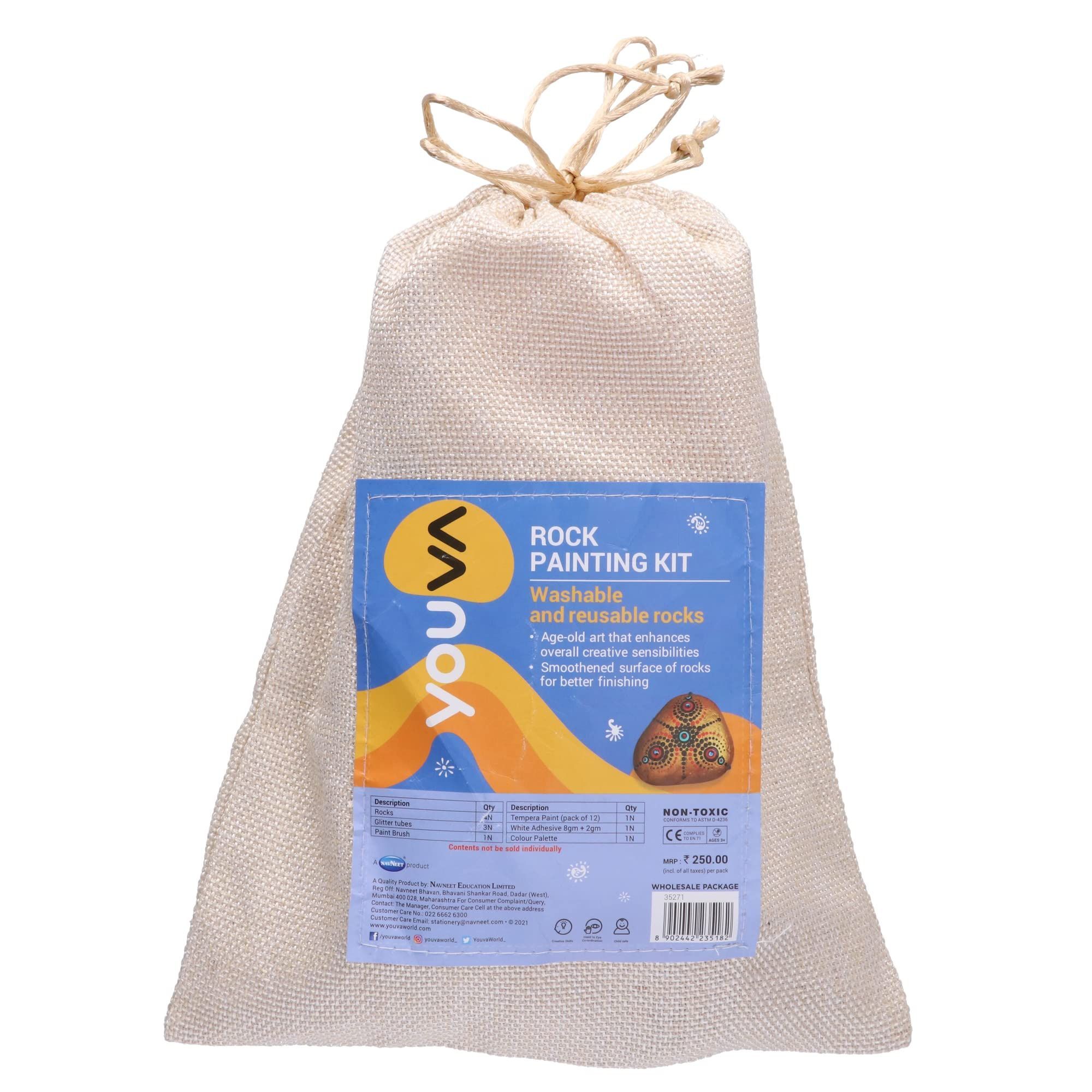 Navneet Youva Rock Painting Creative Reusable Kit with Colouring Sets, Art Project for Children, Multi Coloured, (35271)