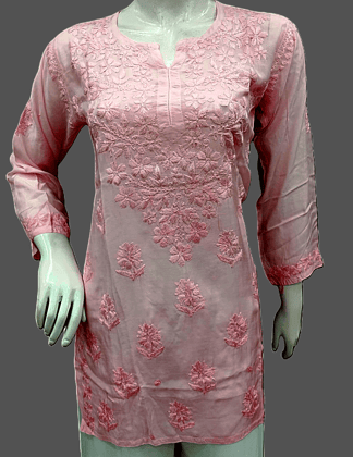 Rose Pink | Gala Booti | Chikankari | Lucknowi | Hand Embroidery | Silk | Short Kurta
