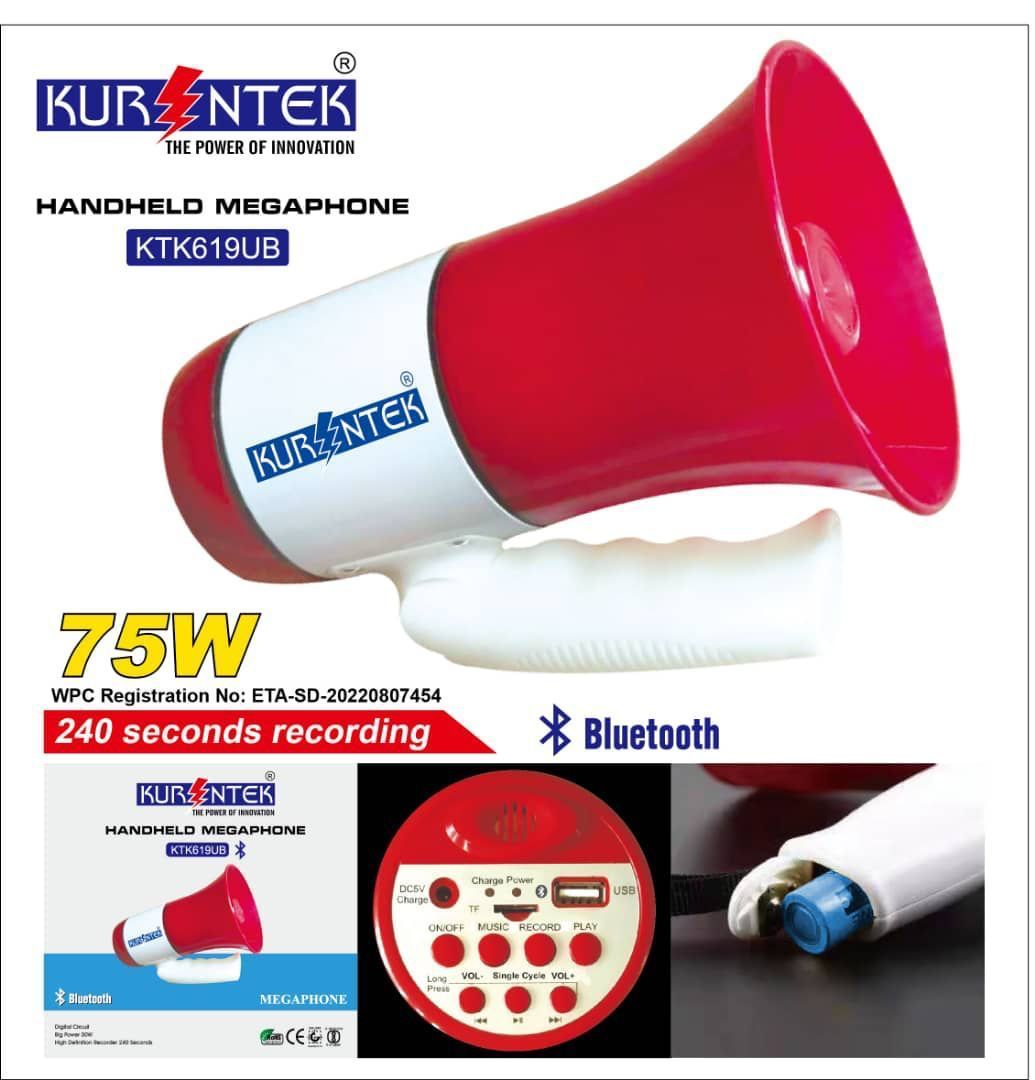 Handheld Megaphone with Bluetooth, 500 Meter Loud Audible Range, Loud Speaker, Recorder, USB & Memory Card Input, Music, Siren, etc with Charger, Charging Cable & 2500 mAh Li-ion Rechargeable Battery