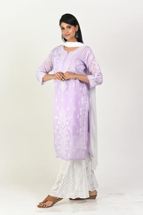 Cotton FKB Chikankari Purple Kurti