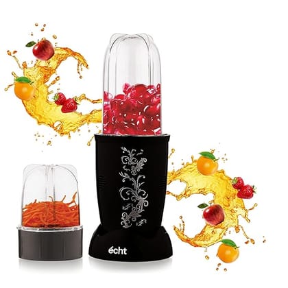 NUTRI BLENDER Grinder by Echt, NB4s 450 Watt,2 Multi purpose Jars for juices, smoothies, shakes, chutneys and dry masala; The Long Jar (500ml) & the Short Jar (300ml) 2 years warranty, Black Print - 8 Pc