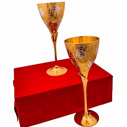 R D International | Silver and Gold Plated Brass Wine Goblet | Wine Glasses Set of 2 Pieces | Brass Hand Craft Carving | Wine Glass with Brass Stand| Volume 200 ML | Brass Glass | Gift |Serving Drinking Wine| R D International | Silver and Gold Plated Brass Wine Goblet | Wine Glasses Set of 2 Pieces | Brass Hand Craft Carving | Wine Glass with Brass Stand| Volume 200 ML | Brass Glass | Gift |Serving Drinking Wine|