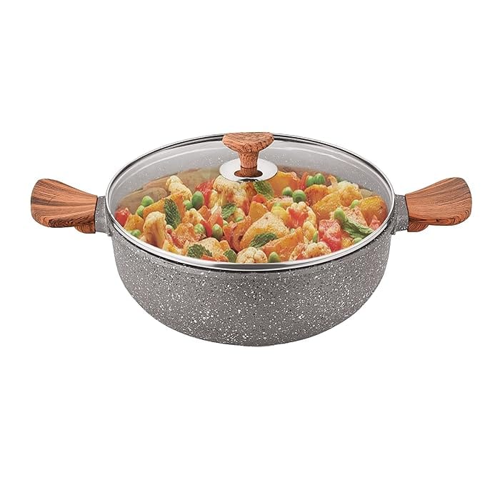 Echt Diecast Kadhai,24 cm (4 liters Capacity), Ideal for sauteing Vegetables, Cooking Meat and Gravy, and Shallow-Frying Chips, Deep Fry, Easy t o Clean, Made in India | 1 Year Warranty | Grey