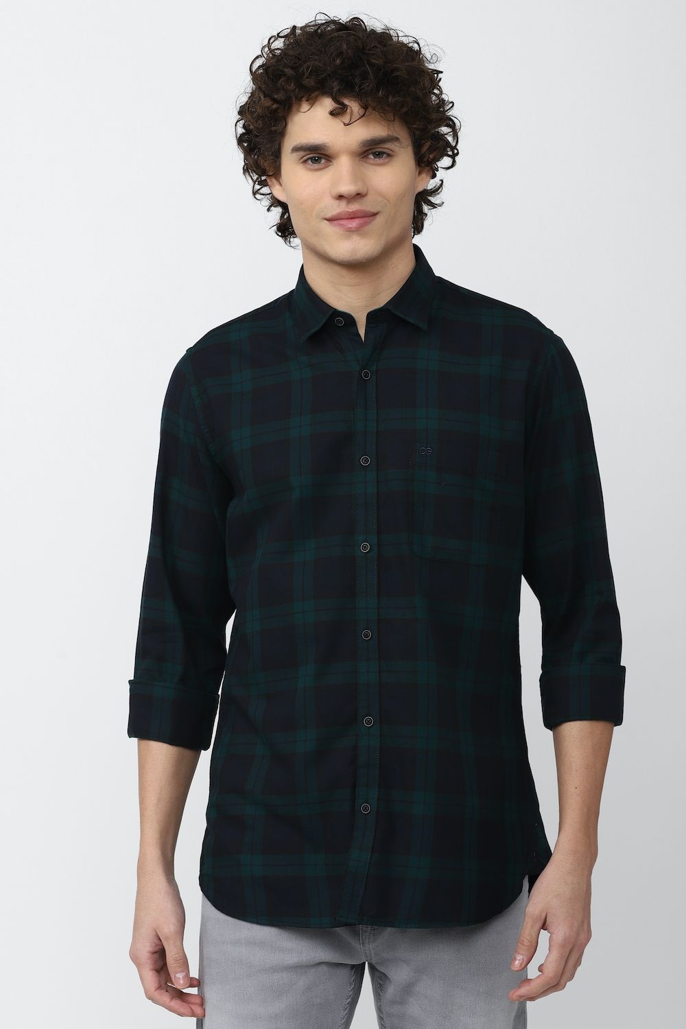 Men Navy Slim Fit Check Full Sleeves Casual Shirt
