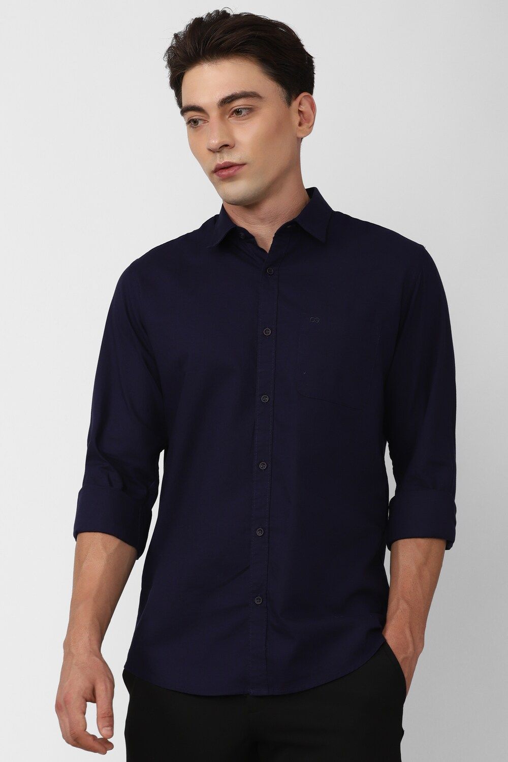 Men Navy Slim Fit Solid Full Sleeves Casual Shirt