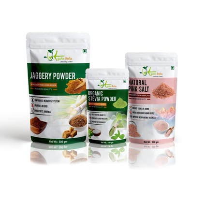 Organo India Jaggery Powder, (500gm), Organic Stevia Powder (100gm), Natural Pink Salt (350gm) tulsi powder 200gm Organo India Jaggery Powder, (500gm), Organic Stevia Powder (100gm), Natural Pink Salt (350gm) tulsi powder 200gm