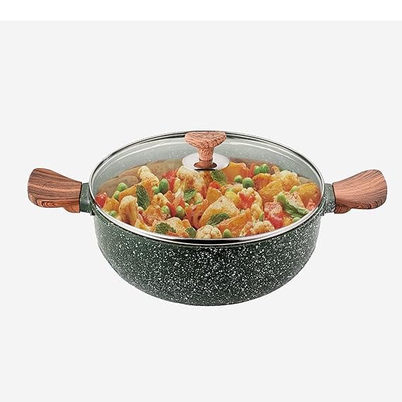 Echt Diecast Kadhai,24 cm (4 liters Capacity), Ideal for sauteing Vegetables, Cooking Meat and Gravy, and Shallow-Frying Chips, Deep Fry, Easy t o Clean, Made in India | 1 Year Warranty | Green