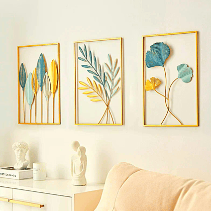 ARI Metal Multicolour Leaf Flower Design Iris Framed Wall Art Set Of 2 Wall Hanging Wall Sclupture Perfect For Living Room, Home, Office, Bedroom Decoration"Size:35X15 Inches".
