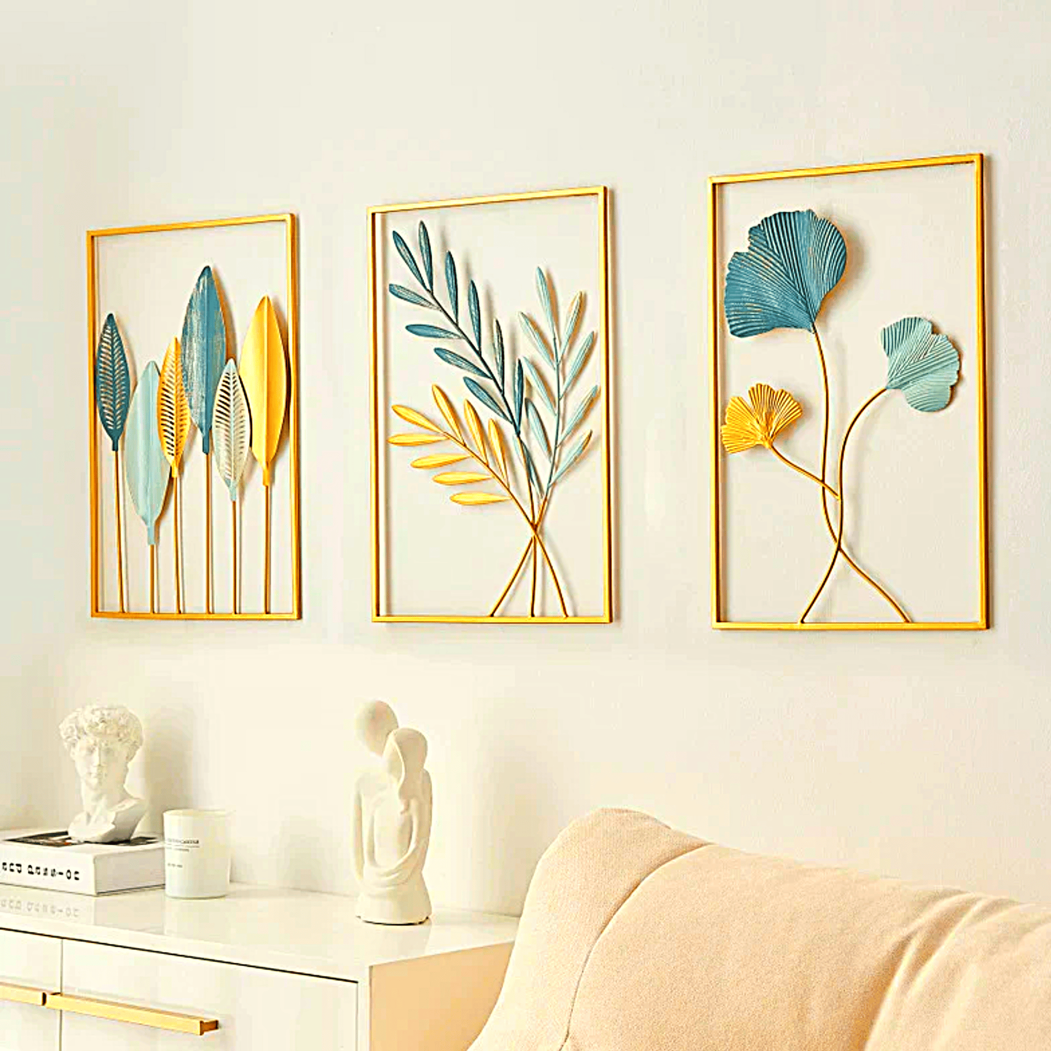 ARI Metal Multicolour Leaf Flower Design Iris Framed Wall Art Set Of 2 Wall Hanging Wall Sclupture Perfect For Living Room, Home, Office, Bedroom Decoration"Size:35X15 Inches".