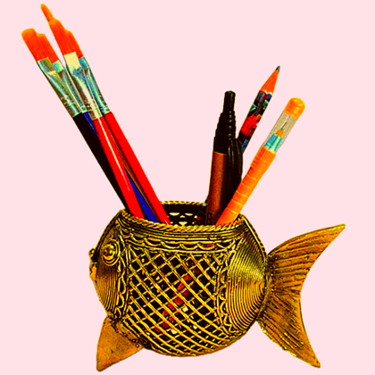 Exim 11 | Fish Shaped | Brass Pen Holder Stand | Collectible Showpiece | Paper Weight for Office Table | Stylish Fancy | Holder for Men Women Office Home Decor Gift Exim 11 | Fish Shaped | Brass Pen Holder Stand | Collectible Showpiece | Paper Weight for Office Table | Stylish Fancy | Holder for Men Women Office Home Decor Gift