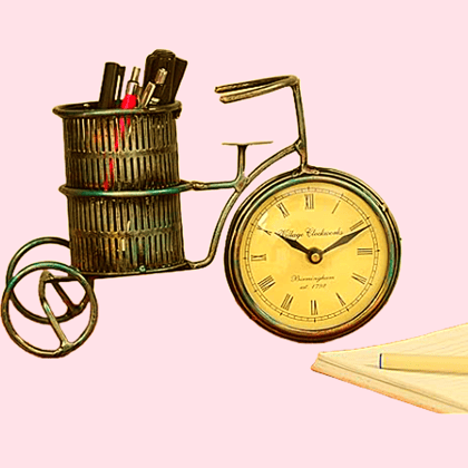 Exim 11 | Antique Pen Holder With Working Clock Showpiece | Brass Pen Holder Stand | Collectible Showpiece | Paper Weight for Office Table | Stylish Fancy | Holder for Office Home Decor Gift Exim 11 | Antique Pen Holder With Working Clock Showpiece | Brass Pen Holder Stand | Collectible Showpiece | Paper Weight for Office Table | Stylish Fancy | Holder for Office Home Decor Gift