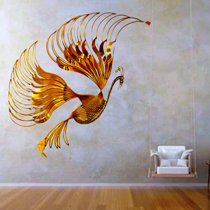 Laxzor inc | Brass Peacock | Sculpture | Wall Decor | Big Size Handicraft | Metal Work | Golden Colour