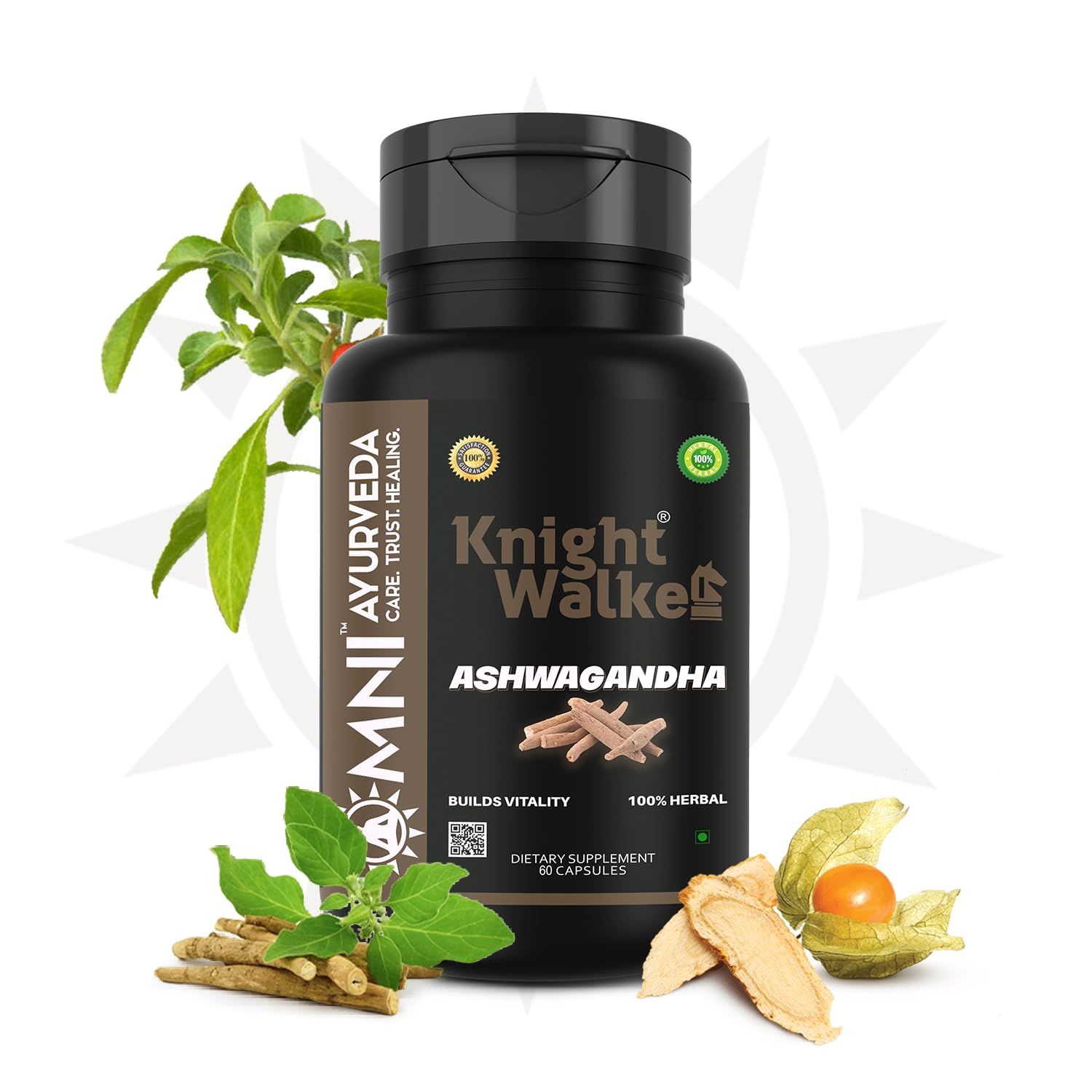 Knight Walker Ashwagandha Capsules | Support Strength & Energy | Withania Somnifera | Rejuvenates Mind & Body | Immunity Booster | Stress Relief | Testo Booster - 60 Capsules