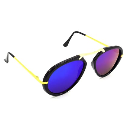 Hrinkar Pink Wrap-around Cooling Glass Golden Frame Best Sunglasses for Men & Women - HRS427-BK-BU-PKN