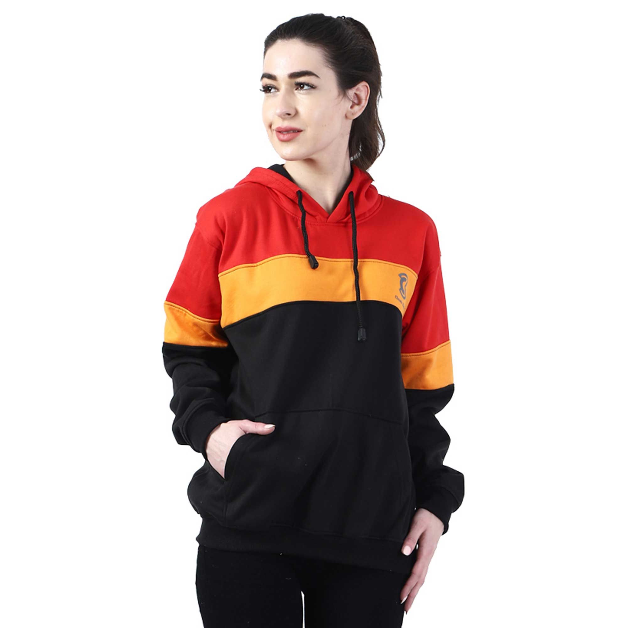 Chanda Khuba Women's Oversized Red and Mustard Orange and Black Hoodies and Sweatshirts: Stay On-Trend in Style | CKHD-G-02-03