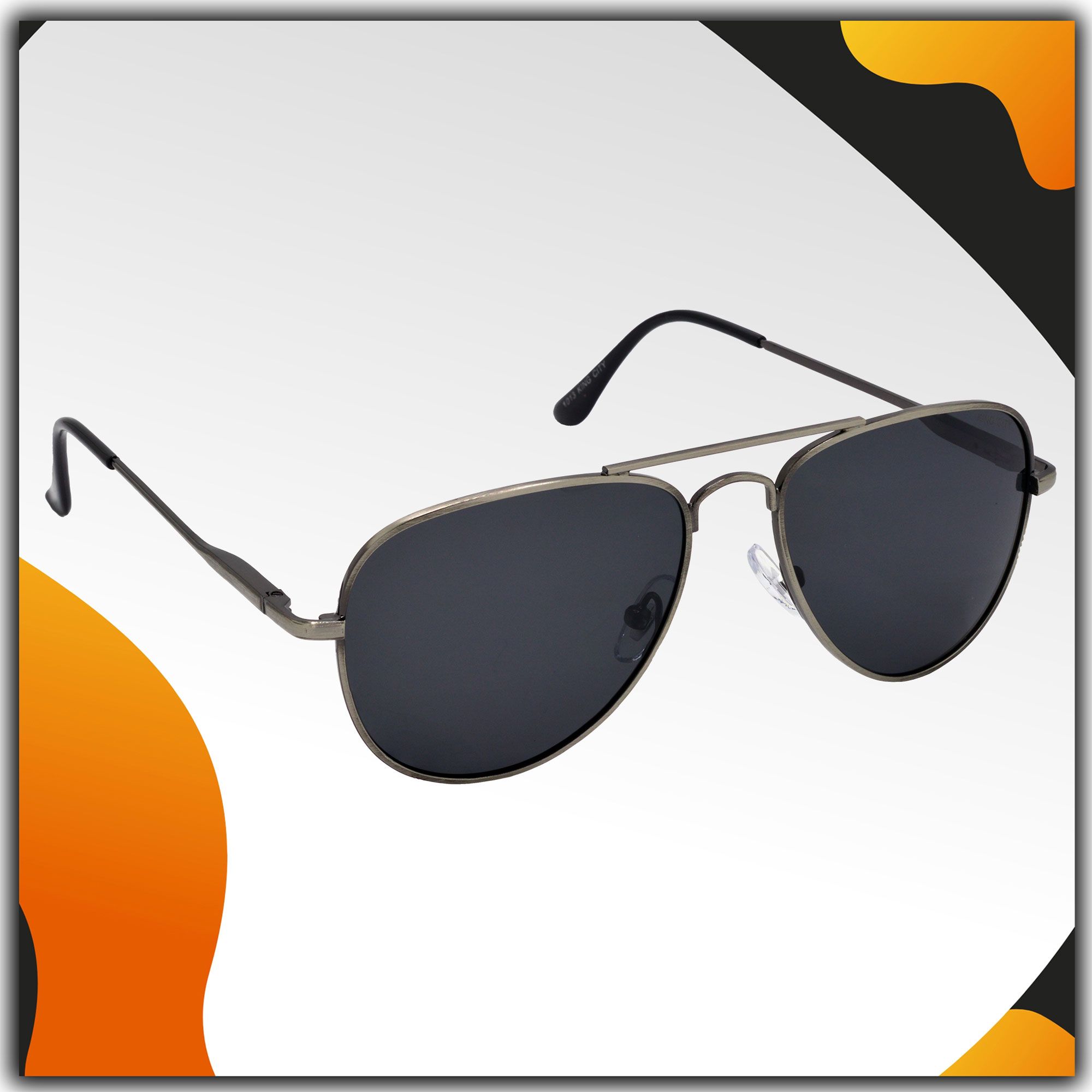 Stylish Pilot Full-Frame Metal Polarized Sunglasses for Men and Women | Black Lens and Steel Grey Frame | HRS-KC1019-LGRY-BK-P