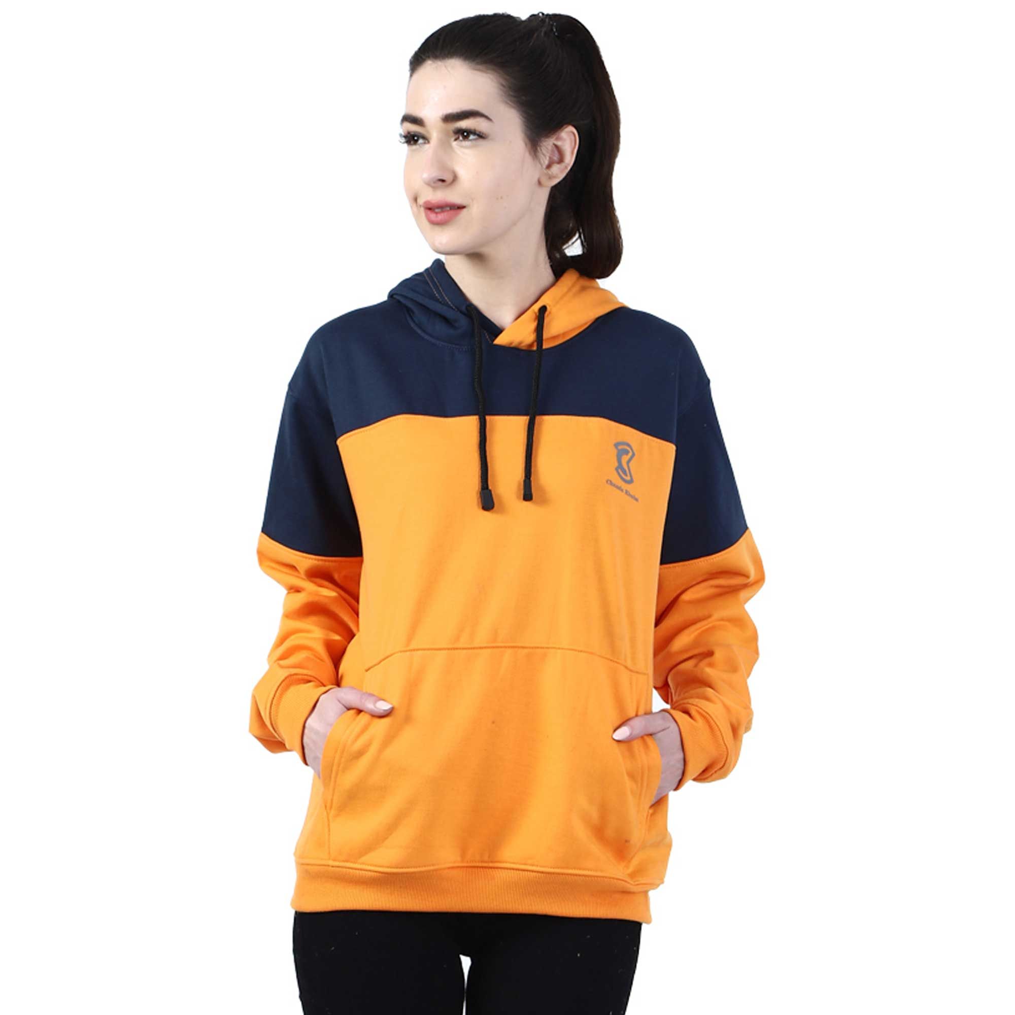 Chanda Khuba Women's Oversized Dark Blue and Mustard Orange Hoodies and Sweatshirts: Stay On-Trend in Style | CKHD-G-01-02