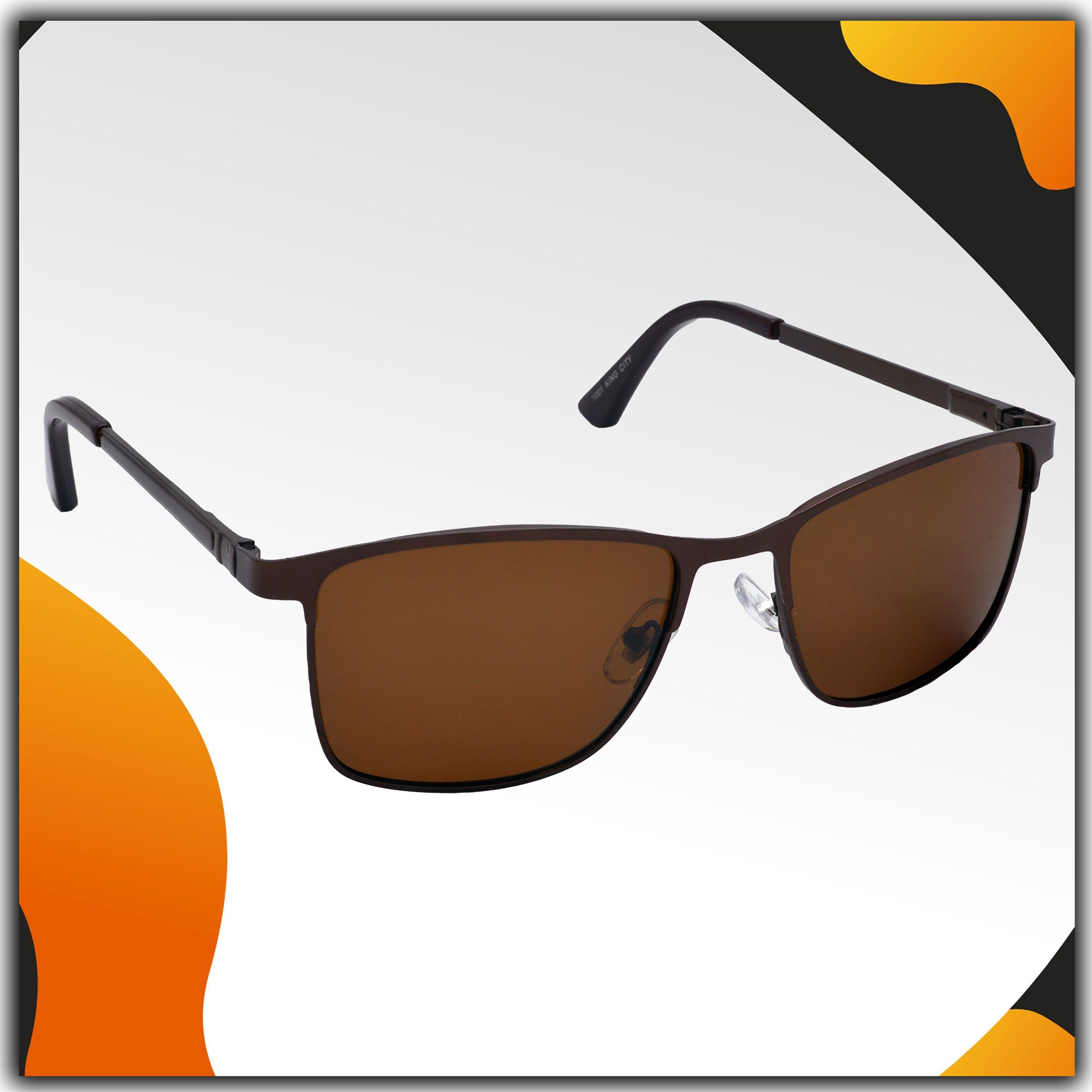 Stylish Rectangular Full-Frame Metal Polarized Sunglasses for Men and Women | Brown Lens and Brown Frame | HRS-KC1001-BWN-BWN-P