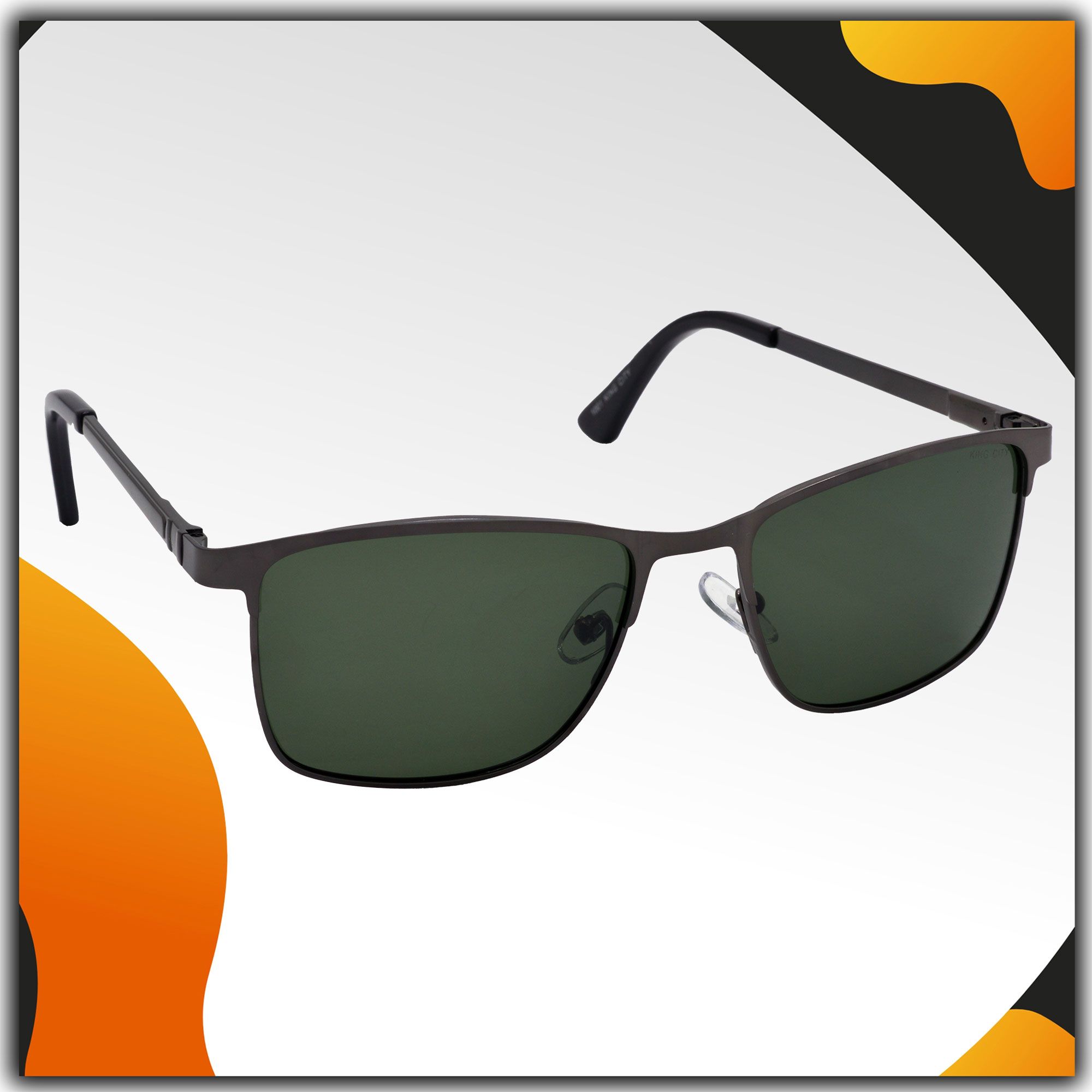 Stylish Rectangular Full-Frame Metal Polarized Sunglasses for Men and Women | Green Lens and Grey Frame | HRS-KC1001-GRY-GRN-P