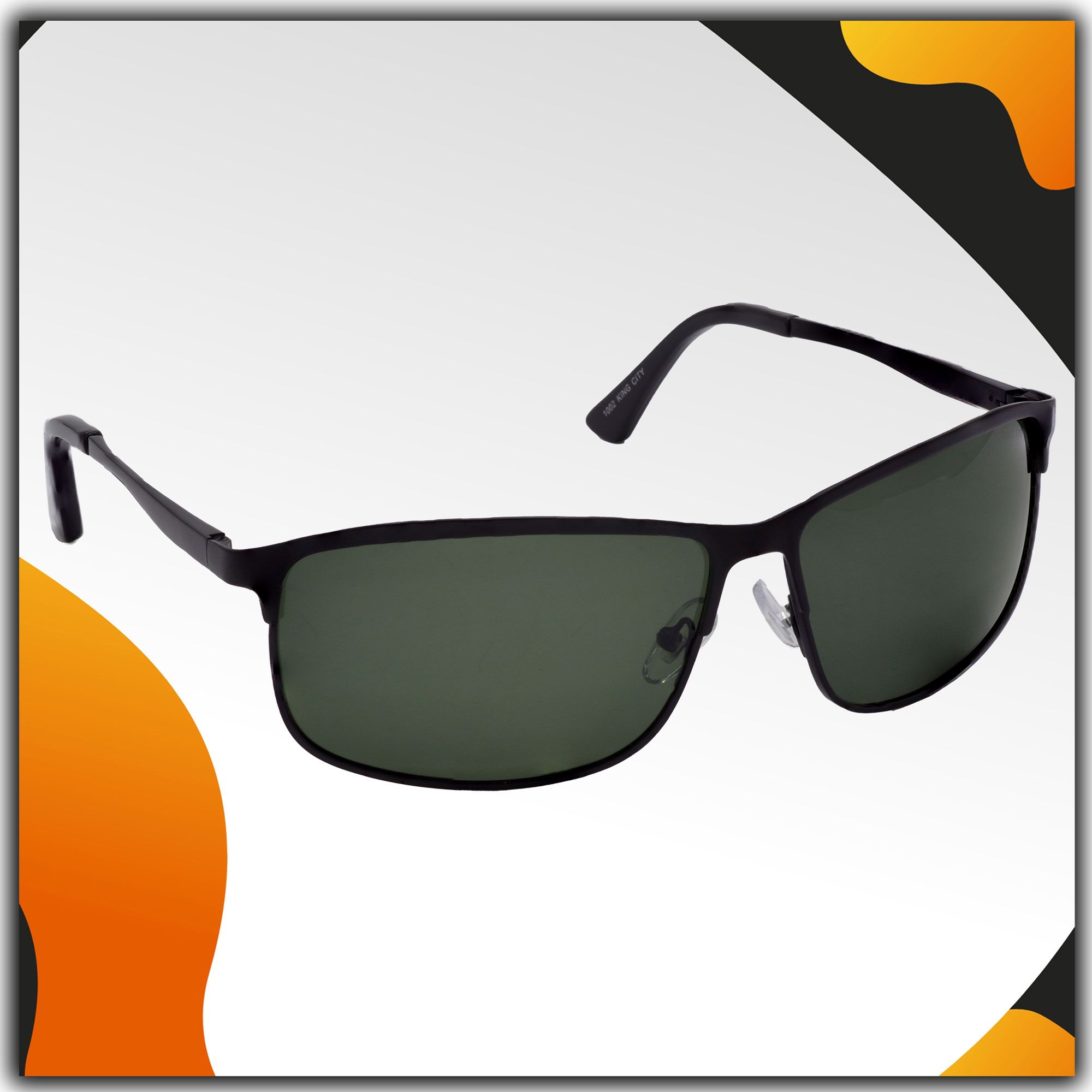Stylish Wrap-around Full-Frame Metal Polarized Sunglasses for Men and Women | Green Lens and Black Frame | HRS-KC1002-BK-GRN-P