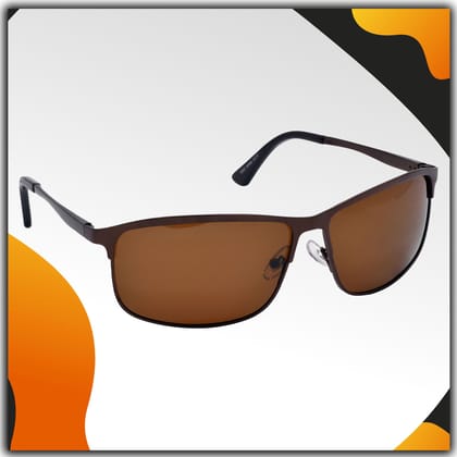 Stylish Wrap-around Full-Frame Metal Polarized Sunglasses for Men and Women | Brown Lens and Brown Frame | HRS-KC1002-BWN-BWN-P
