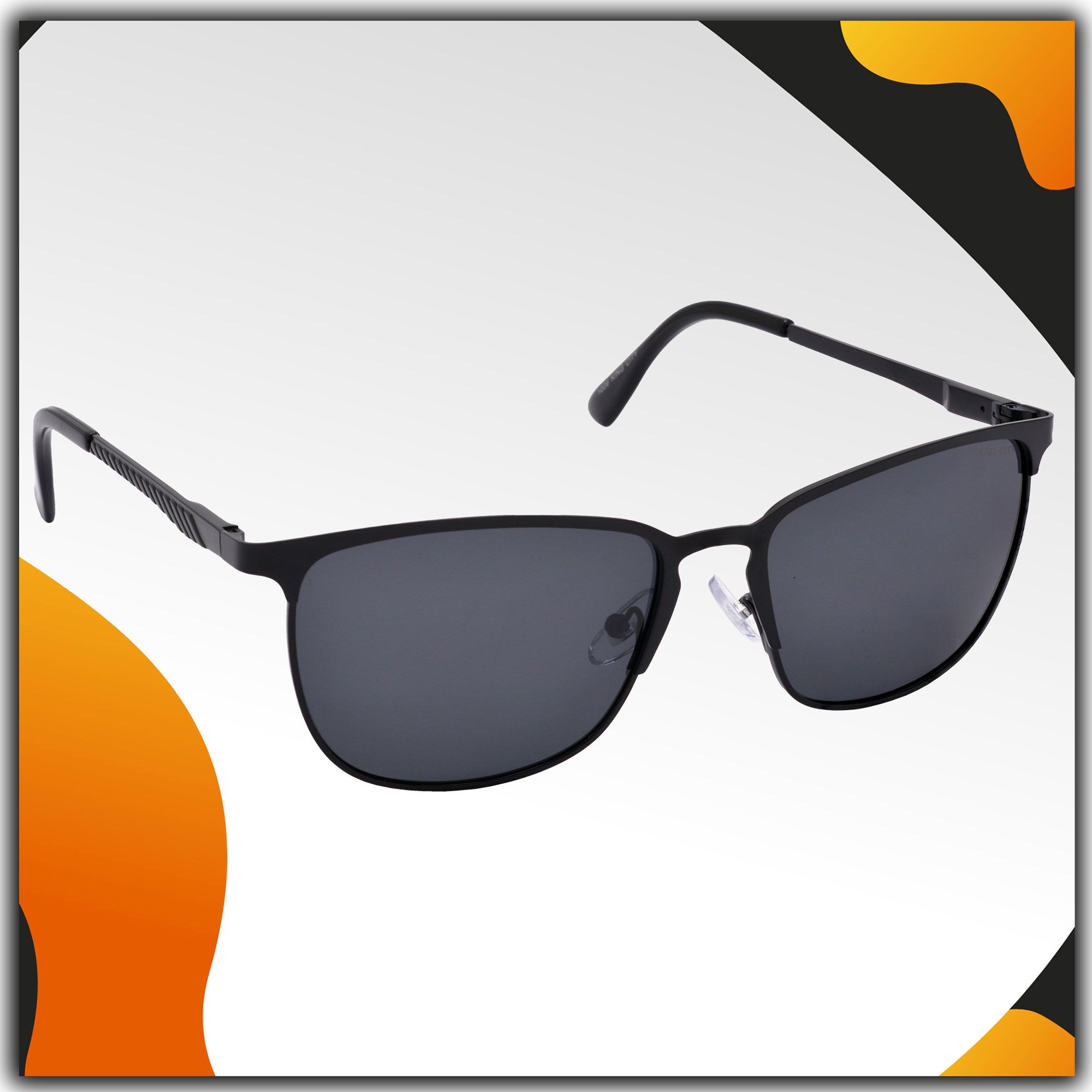 Stylish Retro Square Full-Frame Metal Polarized Sunglasses for Men and Women | Black Lens and Black Frame | HRS-KC1006-BK-BK-P