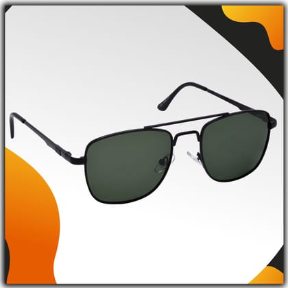 Stylish Rectangular Pilot Full-Frame Metal Polarized Sunglasses for Men and Women | Green Lens and Black Frame | HRS-KC1007-BK-GRN-P Stylish Rectangular Pilot Full-Frame Metal Polarized Sunglasses for Men and Women | Green Lens and Black Frame | HRS-KC1007-BK-GRN-P