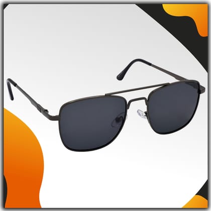 Stylish Rectangular Pilot Full-Frame Metal Polarized Sunglasses for Men and Women | Black Lens and Grey Frame | HRS-KC1007-GRY-BK-P Stylish Rectangular Pilot Full-Frame Metal Polarized Sunglasses for Men and Women | Black Lens and Grey Frame | HRS-KC1007-GRY-BK-P