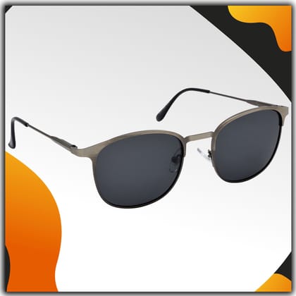 Stylish Clubmaster Oval Full-Frame Metal Polarized Sunglasses for Men and Women | Black Lens and Steel Grey Frame | HRS-KC1009-LGRY-BK-P Stylish Clubmaster Oval Full-Frame Metal Polarized Sunglasses for Men and Women | Black Lens and Steel Grey Frame | HRS-KC1009-LGRY-BK-P