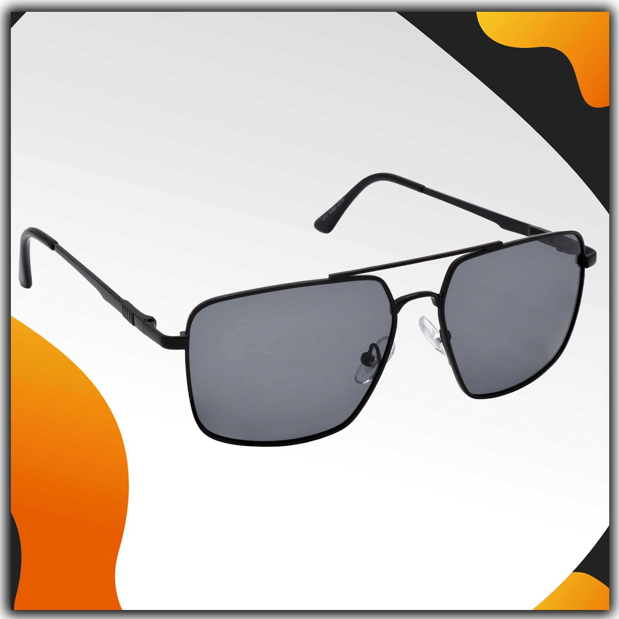 Stylish Rectangular Pilot Full-Frame Metal Polarized Sunglasses for Men and Women | Black Lens and Black Frame | HRS-KC1011-BK-BK-P
