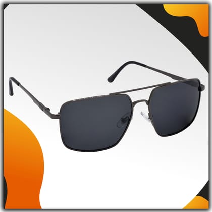 Stylish Rectangular Pilot Full-Frame Metal Polarized Sunglasses for Men and Women | Black Lens and Grey Frame | HRS-KC1011-GRY-BK-P Stylish Rectangular Pilot Full-Frame Metal Polarized Sunglasses for Men and Women | Black Lens and Grey Frame | HRS-KC1011-GRY-BK-P