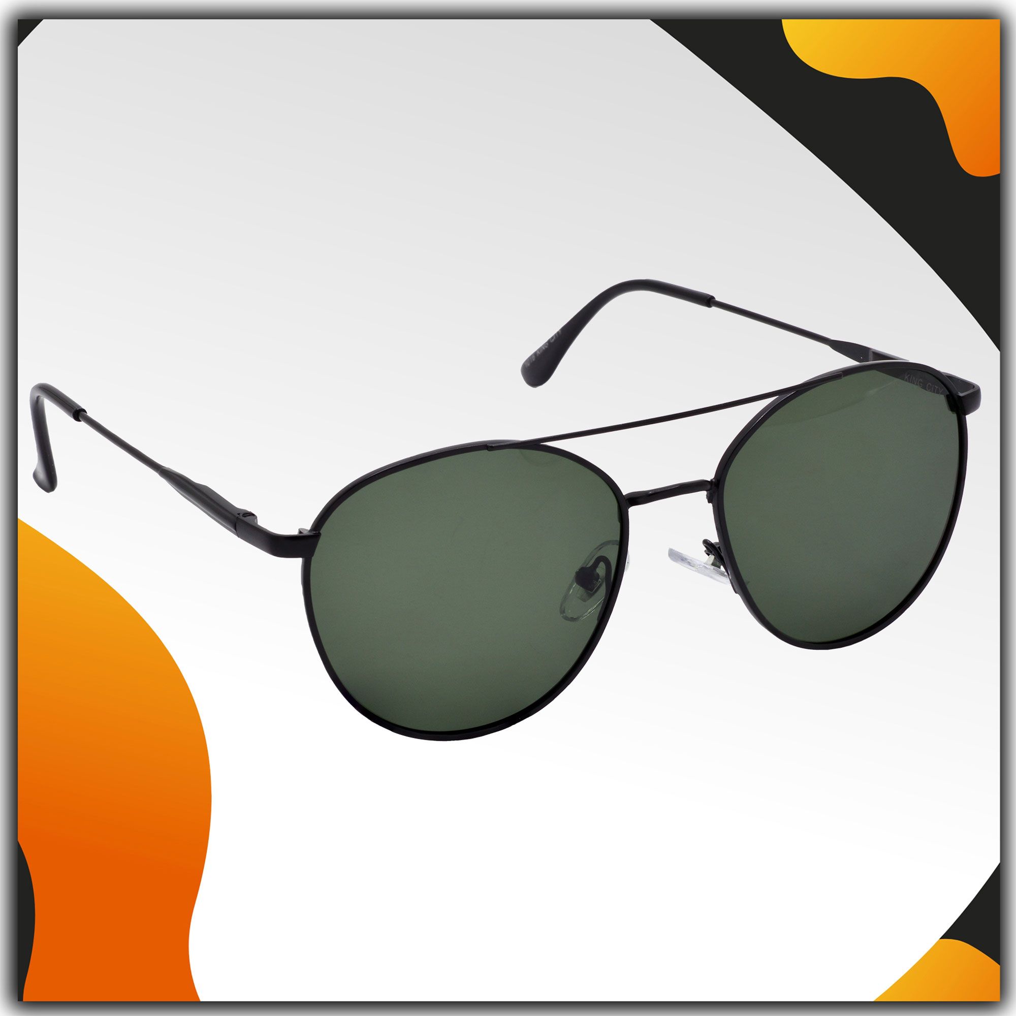 Stylish Round Full-Frame Metal Polarized Sunglasses for Men and Women | Green Lens and Black Frame | HRS-KC1016-BK-GRN-P