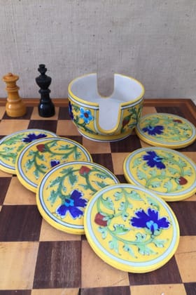 RAM GOPAL BLUE POTTERY HANDCRAFTED COASTER SET RAM GOPAL BLUE POTTERY HANDCRAFTED COASTER SET