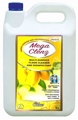 Floor Cleaner (Mega Clenz  5 L-Citrus)  | Surface & Floor Cleaner Liquid | Suitable for All types Floor & Surfaces | Kills 99.9% Germs| Alcohol Free