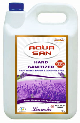 Hand Sanitizer (Aquasan-5L-Lavender) | Suitable for kids | Kills 99.9% Germs| Alcohol Free| Water based| No harsh chemicals| Anti microbial & Anti Viral | Safe to use anywhere