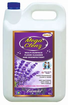 Floor Cleaner (Mega Clenz-Lavender-5 L) |Surface & Floor Cleaner Liquid | Suitable for All Floors & Surfaces | Kills 99.9% Germs| Alcohol Free