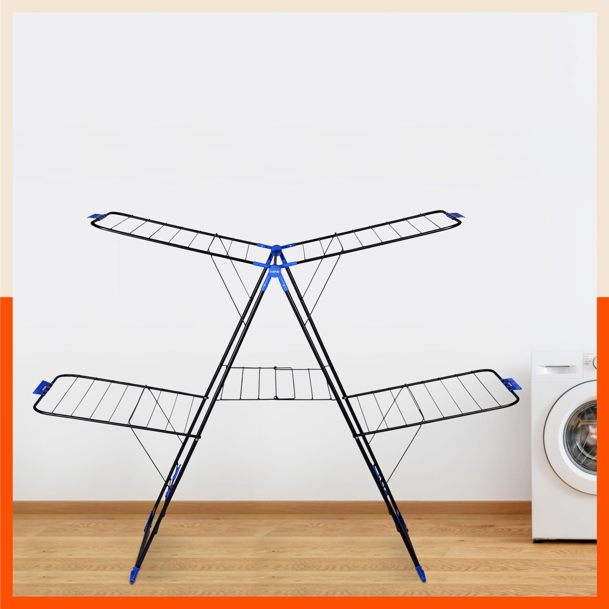 Bathla Mobidry Neo+ 2-Level Foldable Cloth Drying Stand for Home (Black & Blue - XL)