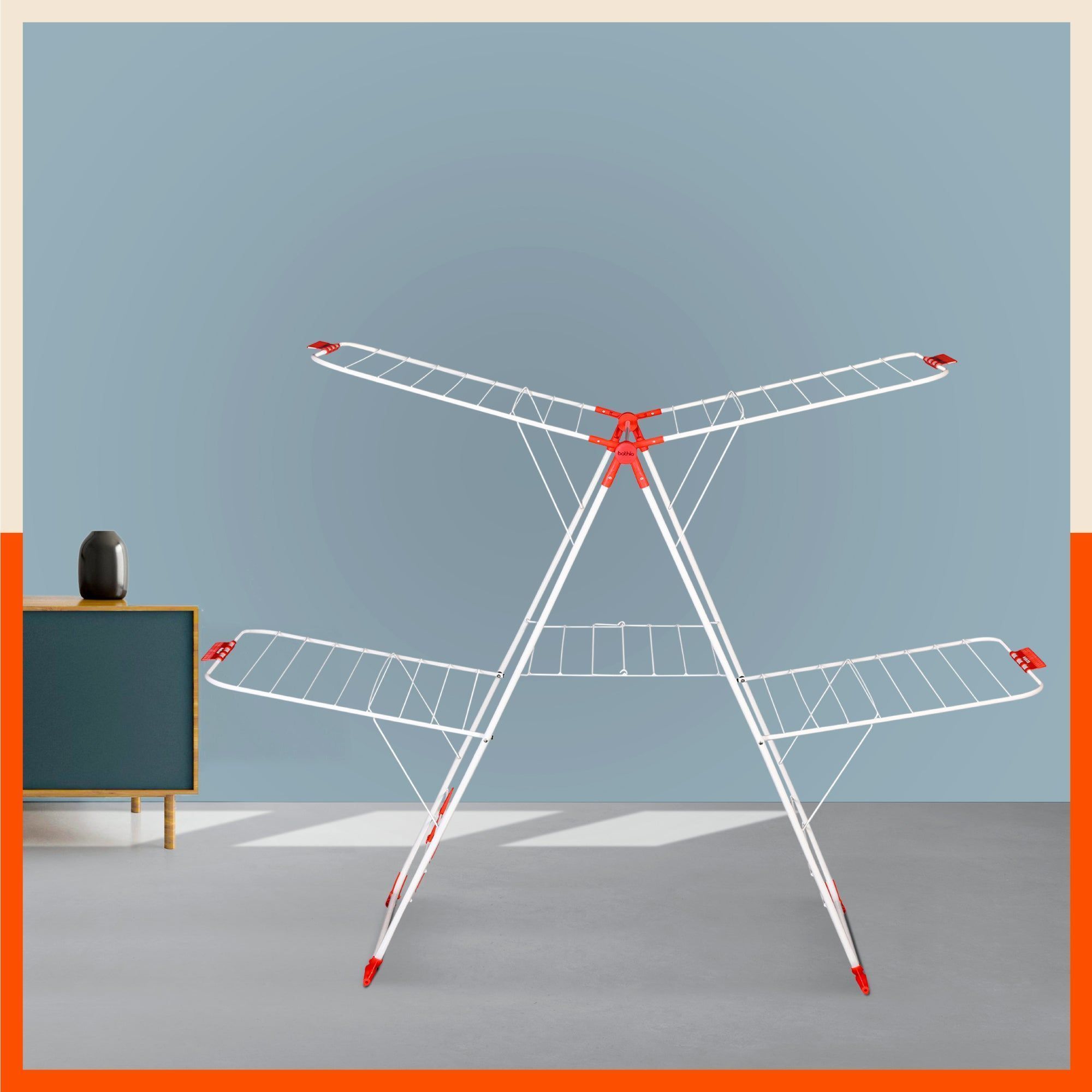 Bathla Mobidry Neo+ 2 Level Foldable Cloth Drying Stand for Home (White & Orange- XL)