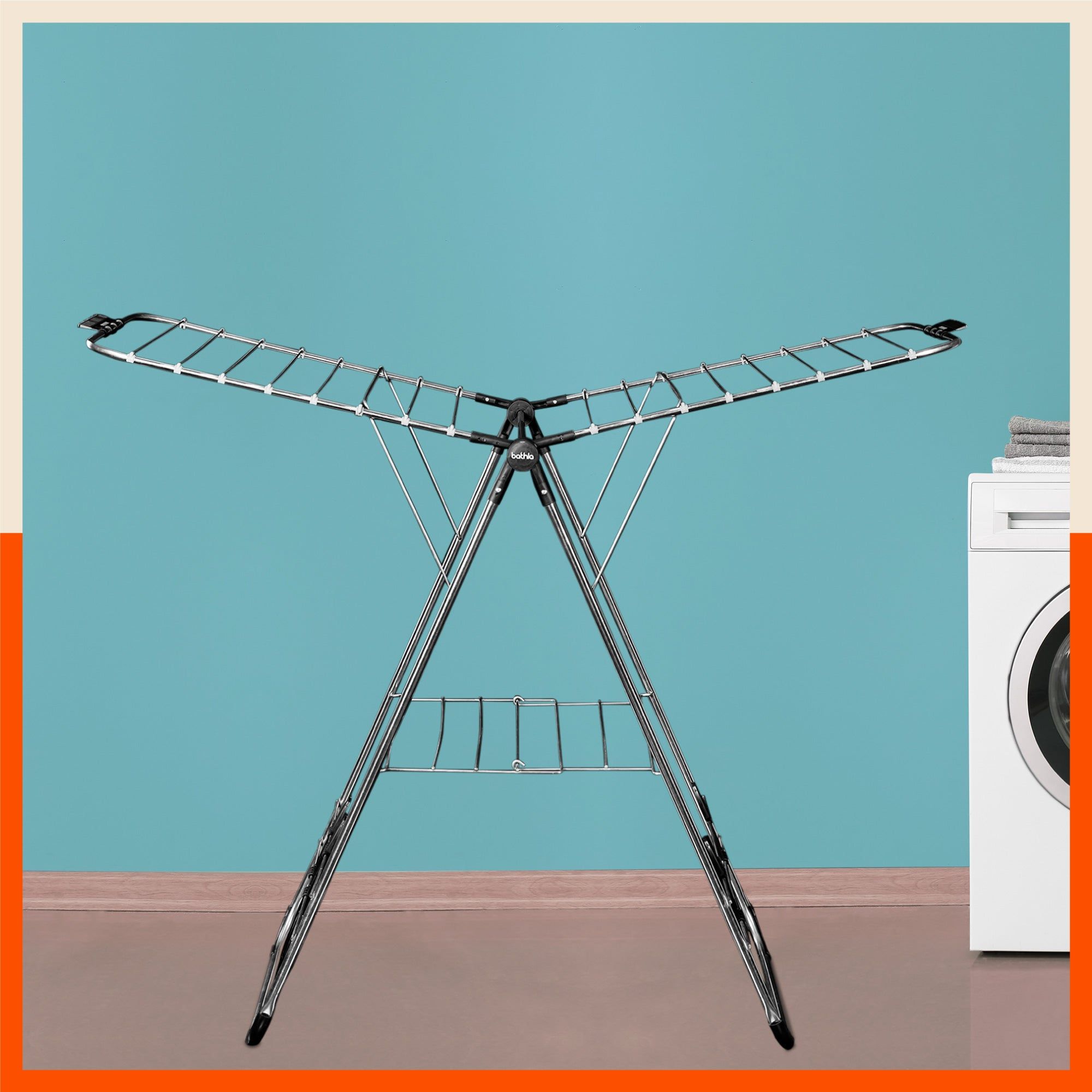 Bathla Mobidry Neo - Foldable Cloth Drying Stand for Home - Stainless Steel (Black)