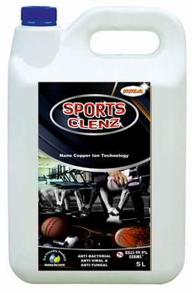 Sports & Gym Equipment Cleaner (Sports Clenz -5 L)  | Suitable and safe for All types of  Sports & Gym Equipment | Kills 99.9% Germs| Alcohol Free| Water based| No harsh chemicals