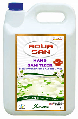 Hand Sanitizer (AquaSan -Jasmine-5 L) | Unique Sanitizer   | Suitable for kids | Kills 99.9% Germs| Alcohol Free| Water based| No harsh chemicals| Anti microbial & Anti Viral | Safe to use anywhere